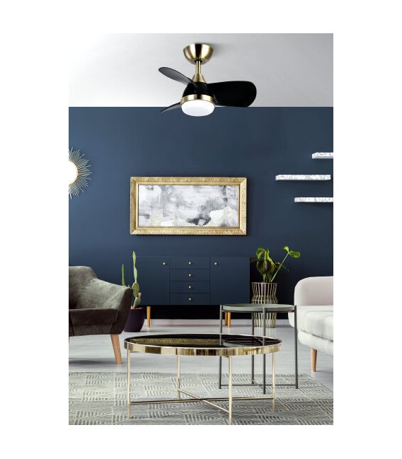 VENTILADOR SILENCIOSO LED INTEGRADO METAL ORO VIEJO ABS NEGRO