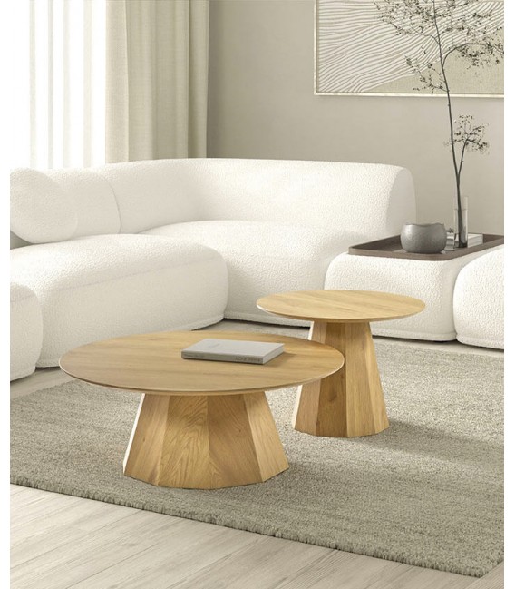 MESA DE CENTRO REDONDA ESTILO MODERNO MADERA DE ROBLE NATURAL