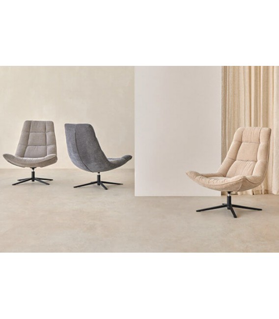 SILLON GIRTORIO TAPIZADO GRIS PIE EN METAL NEGRO