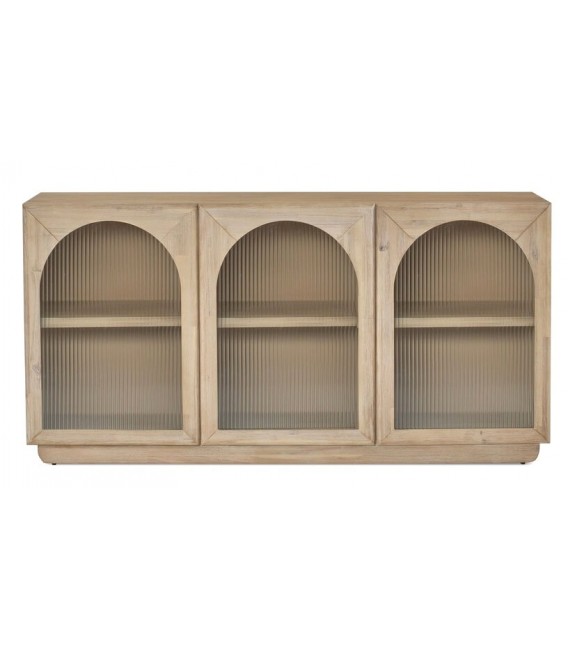 APARADOR 3 PUERTAS CRISTAL CORRUGADO Y MADERA NATURAL MDMHOGAR