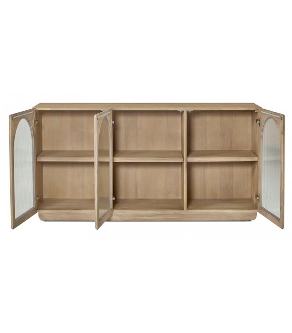 APARADOR 3 PUERTAS CRISTAL CORRUGADO Y MADERA NATURAL MDMHOGAR