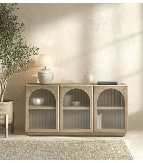 APARADOR 3 PUERTAS CRISTAL CORRUGADO Y MADERA NATURAL MDMHOGAR