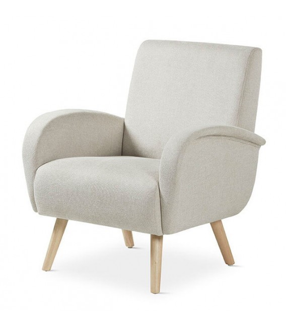 BUTACA COMODA ESTILO NORDICO TAPIZADO BEIGE PATAS MADERA NATURAL