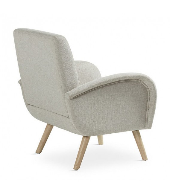 BUTACA COMODA ESTILO NORDICO TAPIZADO BEIGE PATAS MADERA NATURAL