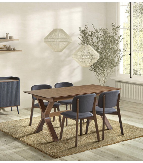 MESA DE COMEDOR RECTANGULAR EXTENSIBLE MADERA NOGAL MDMHOGAR