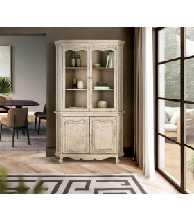 VITRINA ESTILO CLASICO MADERA DECAPADA EN COLOR CREMA