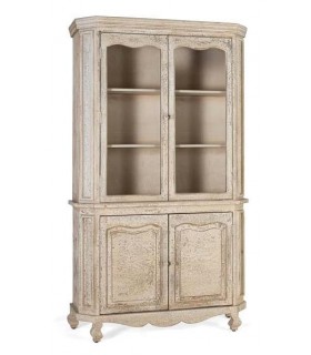 VITRINA ESTILO CLASICO MADERA DECAPADA EN COLOR CREMA