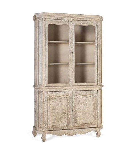 VITRINA ESTILO CLASICO MADERA DECAPADA EN COLOR CREMA