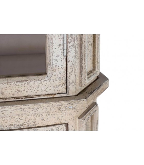 VITRINA ESTILO CLASICO MADERA DECAPADA EN COLOR CREMA