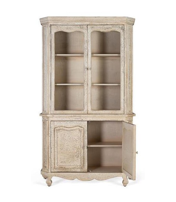 VITRINA ESTILO CLASICO MADERA DECAPADA EN COLOR CREMA