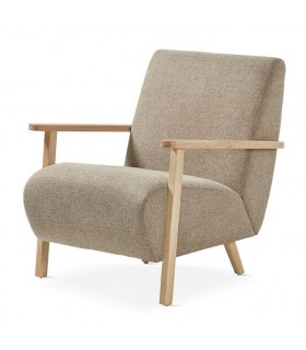 BUTACA COMODA ESTILO NORDICO TAPIZADO MARRON PATAS MADERA NATURAL