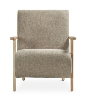 BUTACA COMODA ESTILO NORDICO TAPIZADO MARRON PATAS MADERA NATURAL