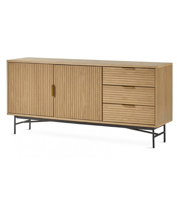 APARADOR 2 PUERTAS 3 CAJONES ROBLE Y METAL NEGRO MODERNO MDMHOGAR