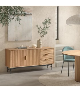 APARADOR 2 PUERTAS 3 CAJONES ROBLE Y METAL NEGRO MODERNO MDMHOGAR