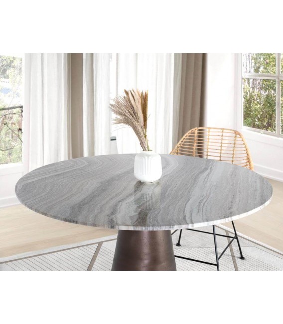 MESA DE COMEDOR REDONDA MARMOL Y ALUMINIO ACABADO BRONCE