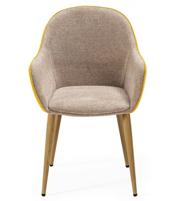 SILLON COMEDOR COMODO AMARILLO Y BEIGE PATAS MADERA