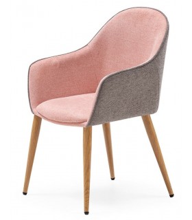SILLON COMEDOR COMODO ESTILO NORDICO GRIS Y ROSA PATAS MADERA