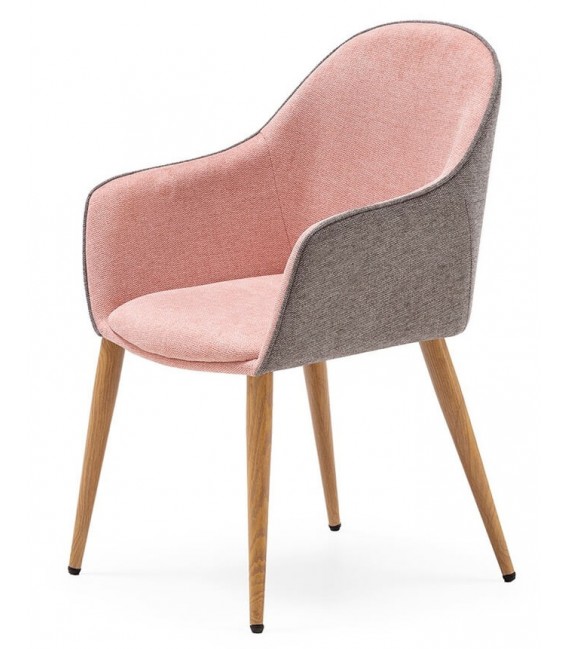 SILLON COMEDOR COMODO ESTILO NORDICO GRIS Y ROSA PATAS MADERA