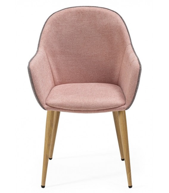 SILLON COMEDOR COMODO ESTILO NORDICO GRIS Y ROSA PATAS MADERA
