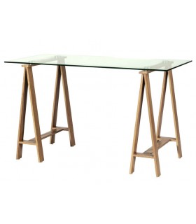 MESA ESCRITORIO ESTILO NORDICO CRISTAL Y MADERA NATURAL