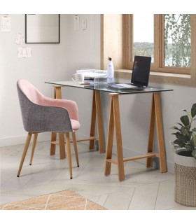 MESA ESCRITORIO ESTILO NORDICO CRISTAL Y MADERA NATURAL