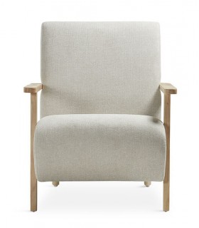 BUTACA COMODA ESTILO NORDICO TAPIZADO BEIGE PATAS MADERA NATURAL