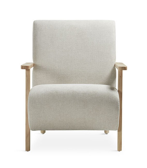 BUTACA COMODA ESTILO NORDICO TAPIZADO BEIGE PATAS MADERA NATURAL