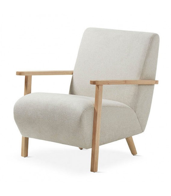 BUTACA COMODA ESTILO NORDICO TAPIZADO BEIGE PATAS MADERA NATURAL