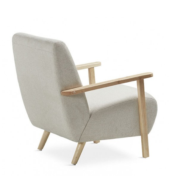 BUTACA COMODA ESTILO NORDICO TAPIZADO BEIGE PATAS MADERA NATURAL