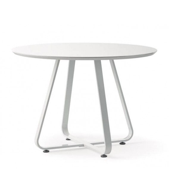 MESA DE COMEDOR REDONDA METAL LACADO BLANCO BRILLO