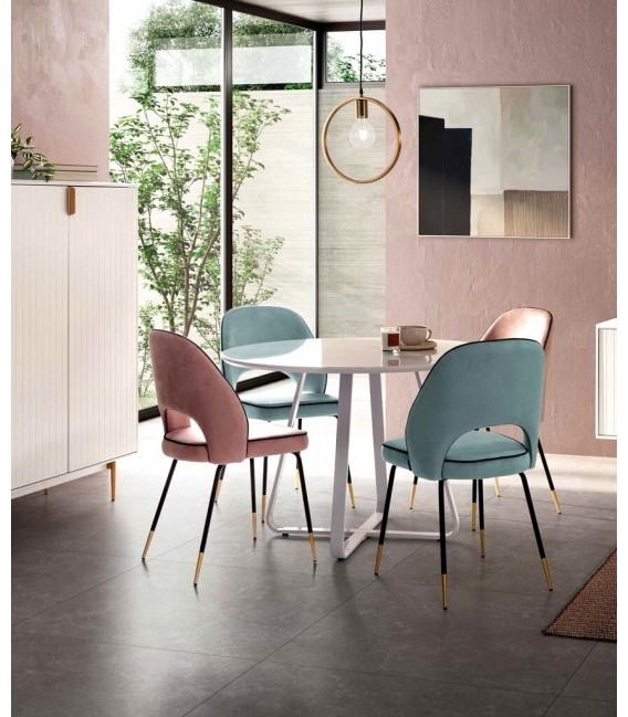 MESA DE COMEDOR REDONDA METAL LACADO BLANCO BRILLO