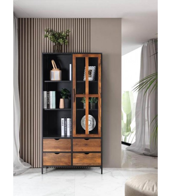 VITRINA ORIGINAL ESTILO INDUSTRIAL MADERA MANGO METAL NEGRO