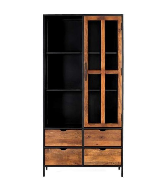 VITRINA ORIGINAL ESTILO INDUSTRIAL MADERA MANGO METAL NEGRO
