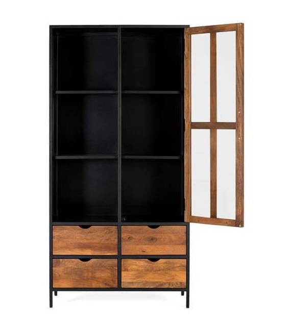 VITRINA ORIGINAL ESTILO INDUSTRIAL MADERA MANGO METAL NEGRO