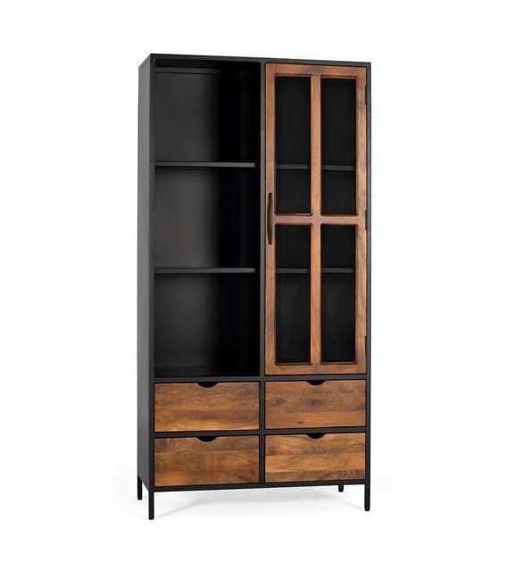 VITRINA ORIGINAL ESTILO INDUSTRIAL MADERA MANGO METAL NEGRO