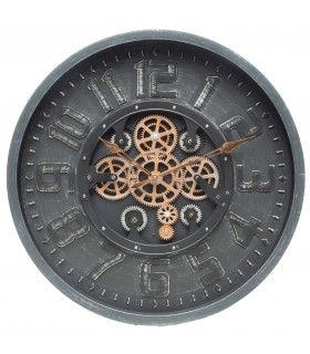 RELOJ DE PARED GRANDE POLICARBONATO Y CRISTAL GRIS Y DORADO