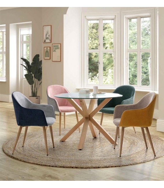 SILLON COMEDOR COMODO ESTILO NORDICO AZUL Y GRIS PATAS MADERA