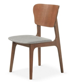 SILLA COMODA MADERA DE HAYA TEÑIDA EN COLOR NOGAL TELA GRIS