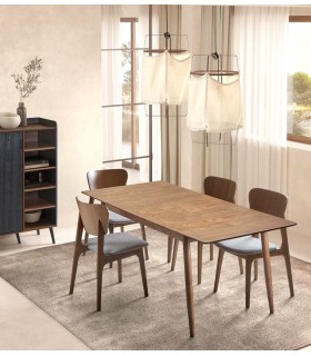 SILLA COMODA MADERA DE HAYA TEÑIDA EN COLOR NOGAL TELA GRIS
