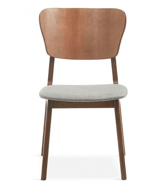 SILLA COMODA MADERA DE HAYA TEÑIDA EN COLOR NOGAL TELA GRIS