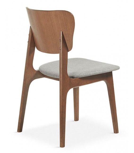 SILLA COMODA MADERA DE HAYA TEÑIDA EN COLOR NOGAL TELA GRIS