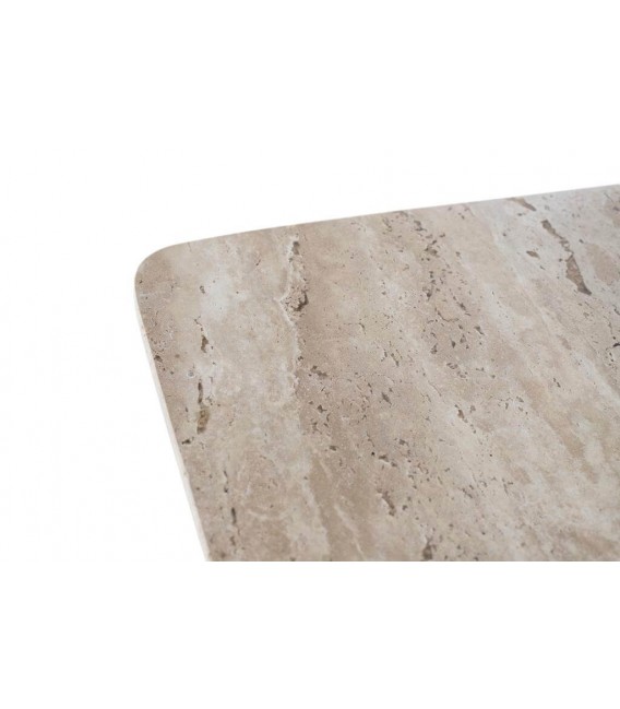 MESA DE CENTRO CUADRADA PEQUEÑA METAL ORO VIEJO MARMOL TRAVERTINO