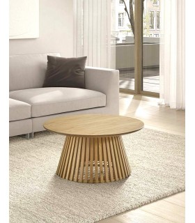 MESA DE CENTRO REDONDA MADERA DE ROBLE NATURAL MDMHOGAR