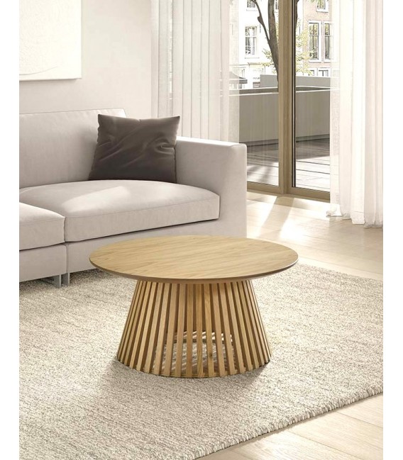 MESA DE CENTRO REDONDA MADERA DE ROBLE NATURAL MDMHOGAR