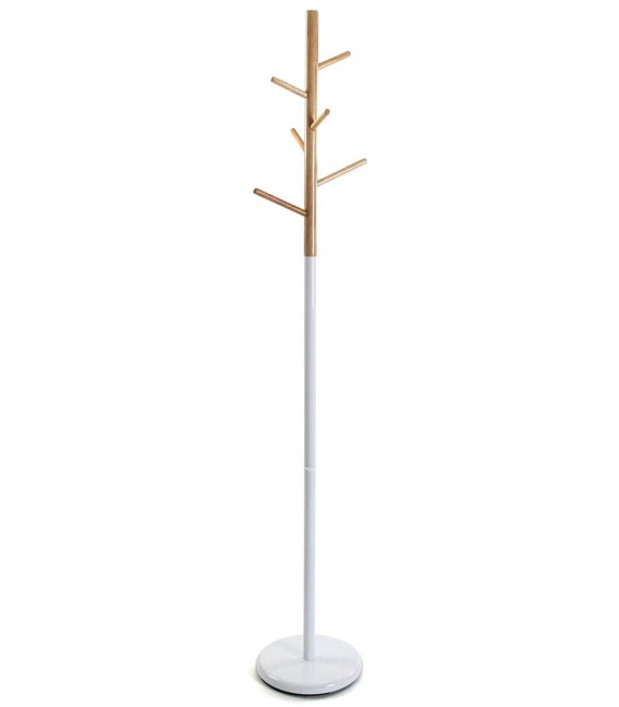 PERCHERO DE PIE ESTILO NORDICO METAL BLANCO MADERA NATURAL