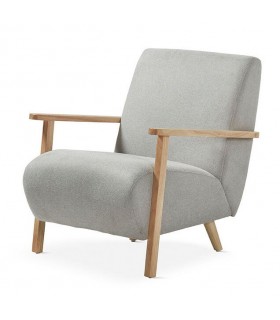 BUTACA COMODA TAPIZADA GRIS PATAS MADERA NATURAL ESTILO NORDICO