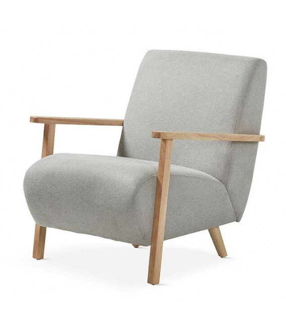 BUTACA COMODA TAPIZADA GRIS PATAS MADERA NATURAL ESTILO NORDICO