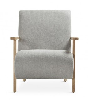 BUTACA COMODA TAPIZADA GRIS PATAS MADERA NATURAL ESTILO NORDICO