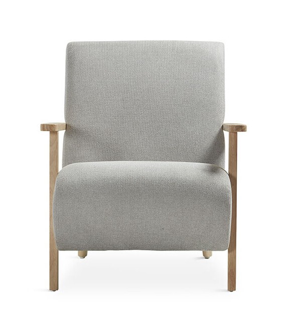 BUTACA COMODA TAPIZADA GRIS PATAS MADERA NATURAL ESTILO NORDICO