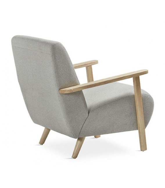 BUTACA COMODA TAPIZADA GRIS PATAS MADERA NATURAL ESTILO NORDICO